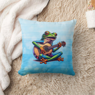 Cute Frog Playing a Guitar Cushion