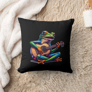 Cute Frog Playing a Guitar  Cushion