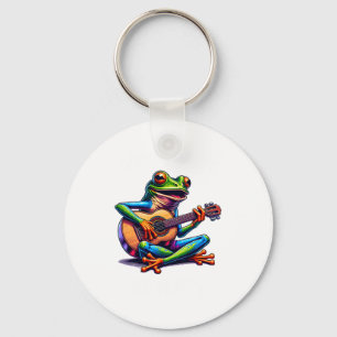 Cute Frog Playing A Guitar Dont Worry Be Hoppy _1 Key Ring