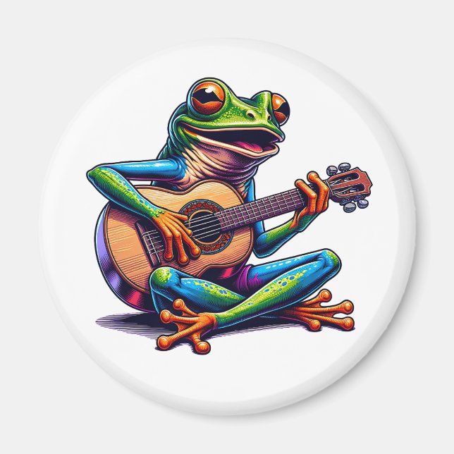 Cute Frog Playing a Guitar Magnet (Front)