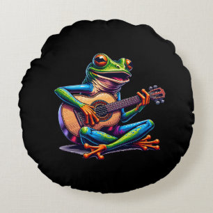 Cute Frog Playing a Guitar  Round Cushion