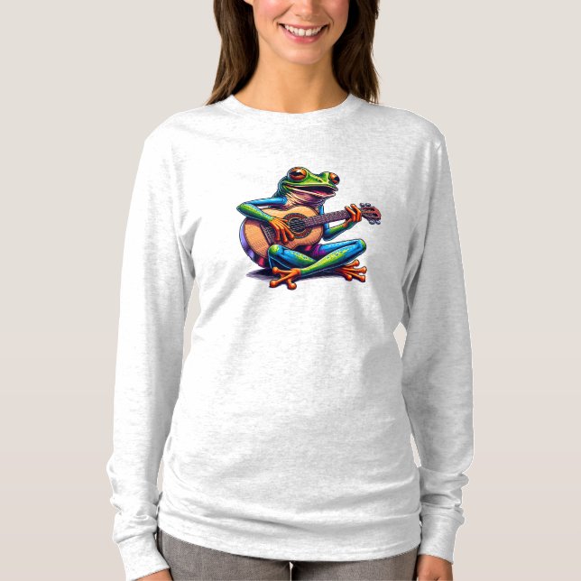 Cute Frog Playing a Guitar T-Shirt (Front)