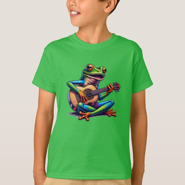 Cute Frog Playing a Guitar T-Shirt (Front)