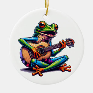 Cute Frog Playing a Guitar   Toad Pun Christmas Ceramic Ornament