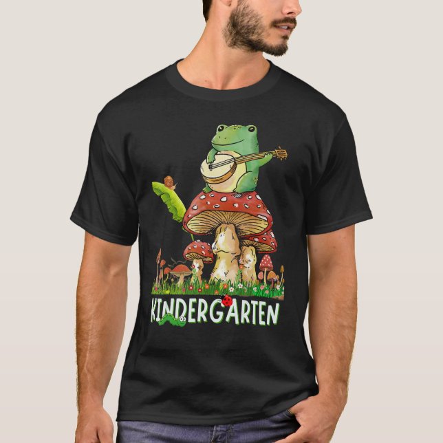 Cute Frog Playing Banjo Snail Mushroom Kindergarte T-Shirt (Front)