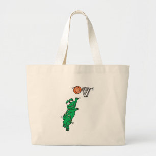 cute frog playing basketball large tote bag