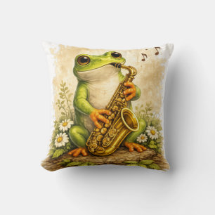 Cute Frog Playing Saxophone Funny Music Animal Kaw Cushion
