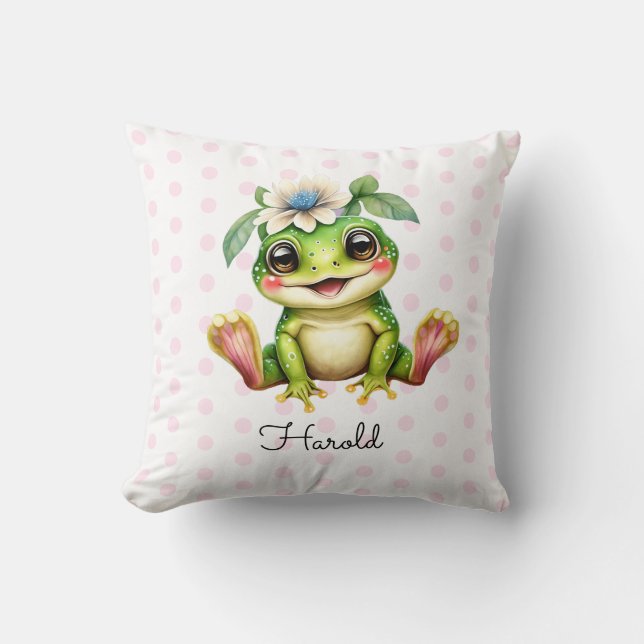 Cute Frog Polka Dots Cushion (Front)