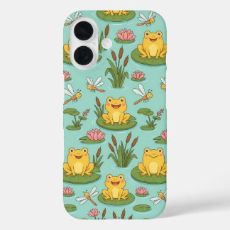 Cute Frog Pond Pattern iPhone 16 Case