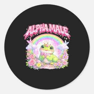 Cute frog rainbow floral funny for men women girl classic round sticker
