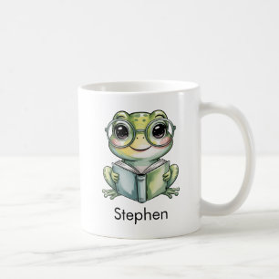 Cute Frog Reading a Book Custom Coffee Mug