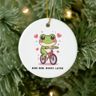 Cute Frog Riding Bicycle | Funny Frog Lover Gift Ceramic Ornament