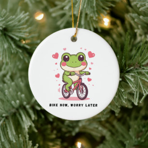 Cute Frog Riding Bicycle Funny Frog Lover Gift Ceramic Ornament