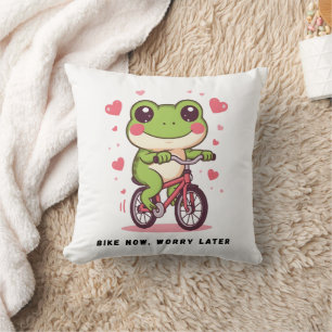 Cute Frog Riding Bicycle Funny Frog Lover Gift Cushion