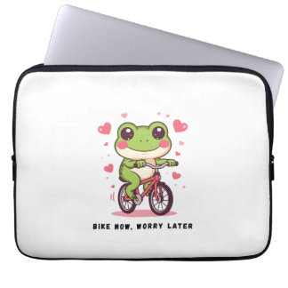 Cute Frog Riding Bicycle | Funny Frog Lover Gift Laptop Sleeve