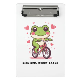 Cute Frog Riding Bicycle | Funny Frog Lover Gift Mini Clipboard
