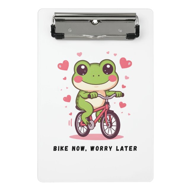 Cute Frog Riding Bicycle | Funny Frog Lover Gift Mini Clipboard (Front)