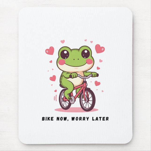 Cute Frog Riding Bicycle | Funny Frog Lover Gift Mouse Pad (Front)