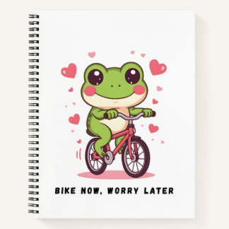 Cute Frog Riding Bicycle | Funny Frog Lover Gift Notebook