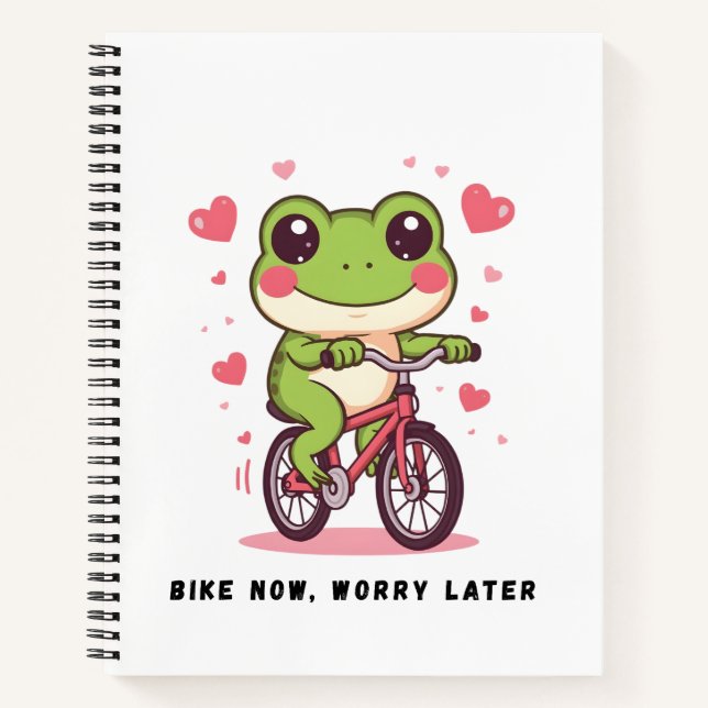 Cute Frog Riding Bicycle | Funny Frog Lover Gift Notebook (Front)