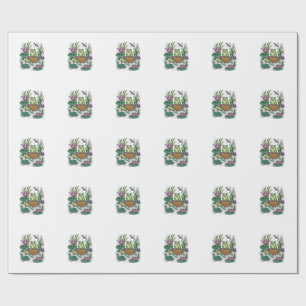 Cute Frog Riding Turtle Pond Vintage Vector Art_1 Wrapping Paper