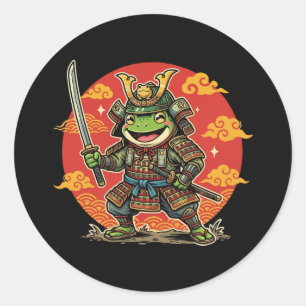 Cute Frog Samurai Cartoon Animal Warrior Design Classic Round Sticker
