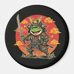 Cute Frog Samurai Cartoon Animal Warrior Design Magnet