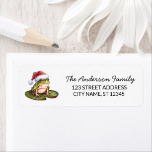 Cute Frog Santa Hat Christmas Return Address Label