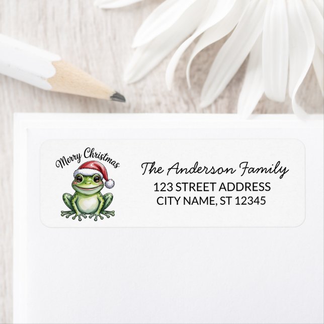  Cute Frog Santa Hat Christmas Return Address Label (Insitu)