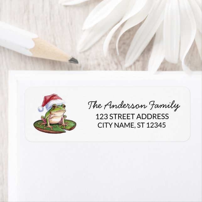  Cute Frog Santa Hat Christmas Return Address Label (Insitu)