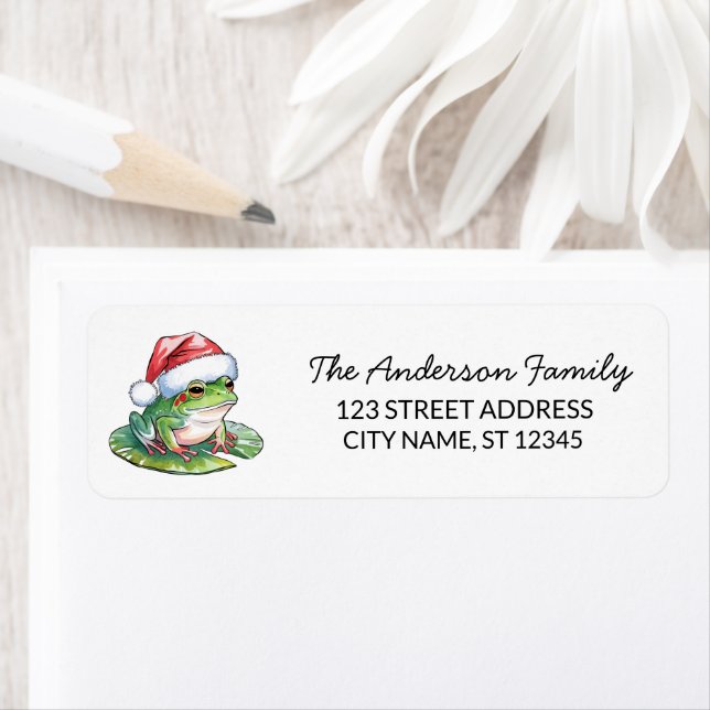  Cute Frog Santa Hat Christmas Return Address Label (Insitu)