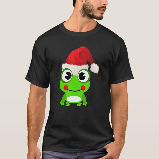Cute Frog Santa Hat Pet Toad   Christmas Men Women T-Shirt (Front)