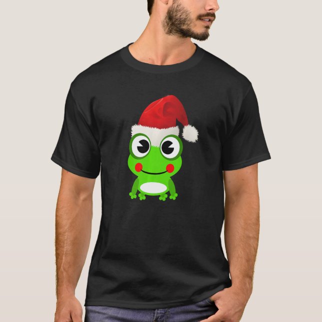 Cute Frog Santa Hat Pet Toad  Christmas Men Women  T-Shirt (Front)