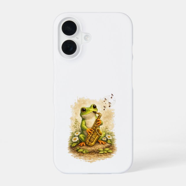 Cute Frog Saxophone iPhone 16 Case (Back)