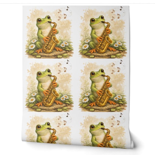 Cute Frog Saxophone Pattern Wallpaper Kids (Unrolling)