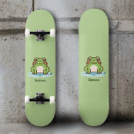 Cute Frog Skateboard<br><div class="desc">A green skateboard with an illustration of a cute frog on its pond and customisable text below: a perfect gift for a kid! You could also use them for home decoration or to have fun during your skate sessions!</div>