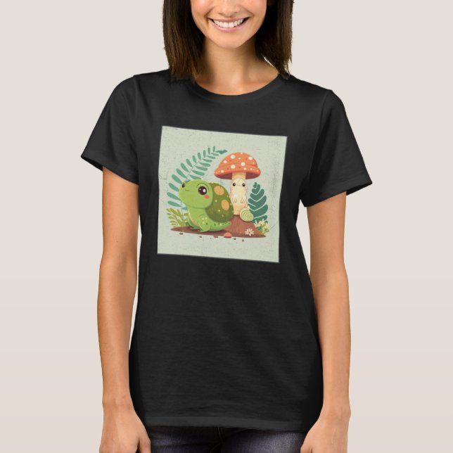 Cute Frog Snail Illustration Shell Friends Women K T-Shirt (Front)