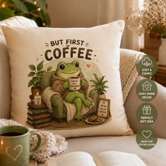 Cute Frog Study Motivation Design | Focus Learn Gr Cushion (Creator Uploaded)