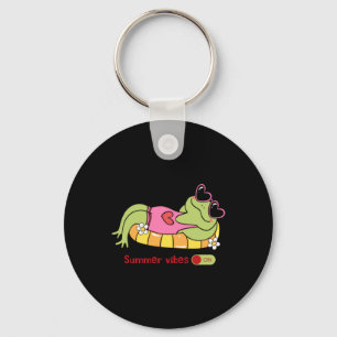 Cute Frog Summer Vibes On Pool Float Key Ring
