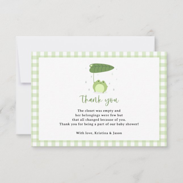 Cute Frog Theme Baby Shower Small Thank You Card (Front)