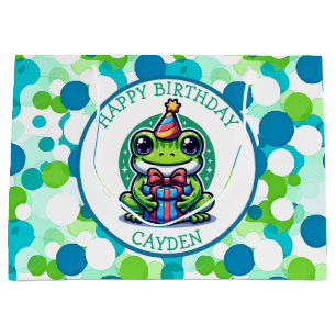 Cute Frog Themed Boy's Birthday Boy Large Gift Bag