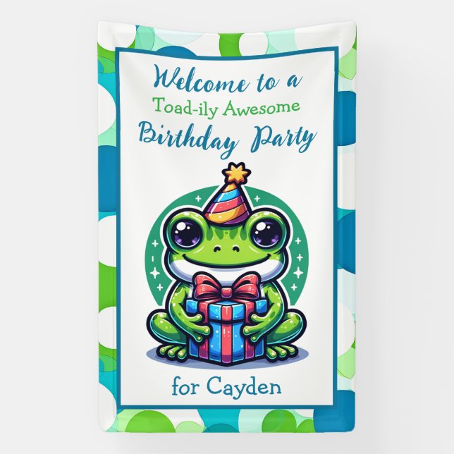 Cute Frog Themed Boy's Birthday Party Banner (Vertical)