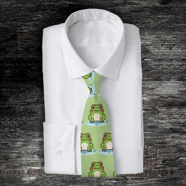 Cute Frog  Tie (Cute Frog Green Neck Tie)