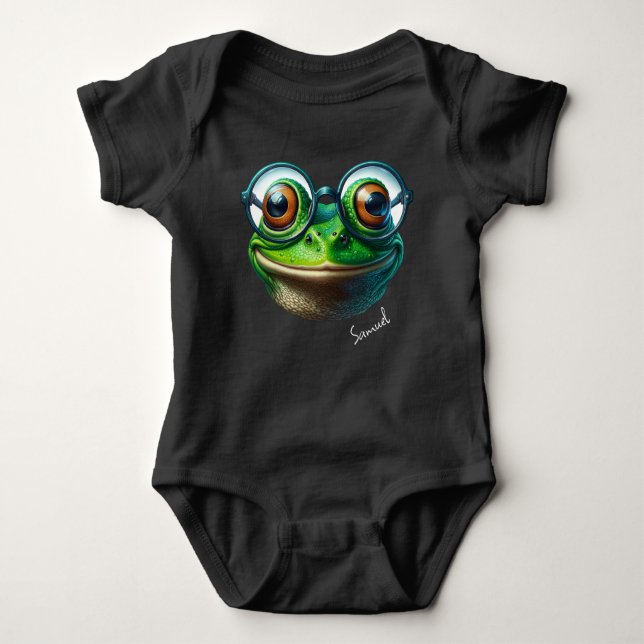 Cute Frog Wearing Oversized Glasses Baby Bodysuit (Front)