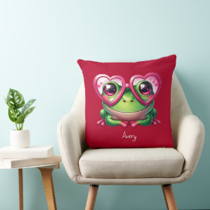 Cute Frog Wearing Oversized Heart Glasses Cushion