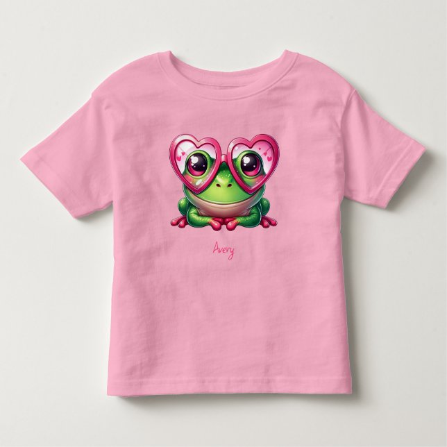 Cute Frog Wearing Oversized Heart Glasses Toddler T-Shirt (Front)