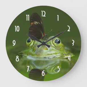 Cute frog with a Butterfly on his nose Large Clock