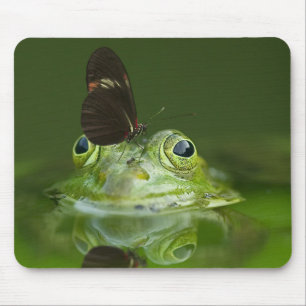 Cute frog with a Butterfly on his nose Mouse Pad