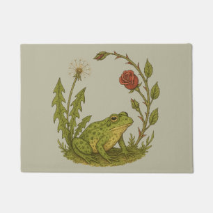 Cute Frog with a Rose and Dandelion Doormat
