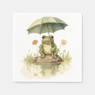 Cute Frog with an Umbrella at the Lake Napkin